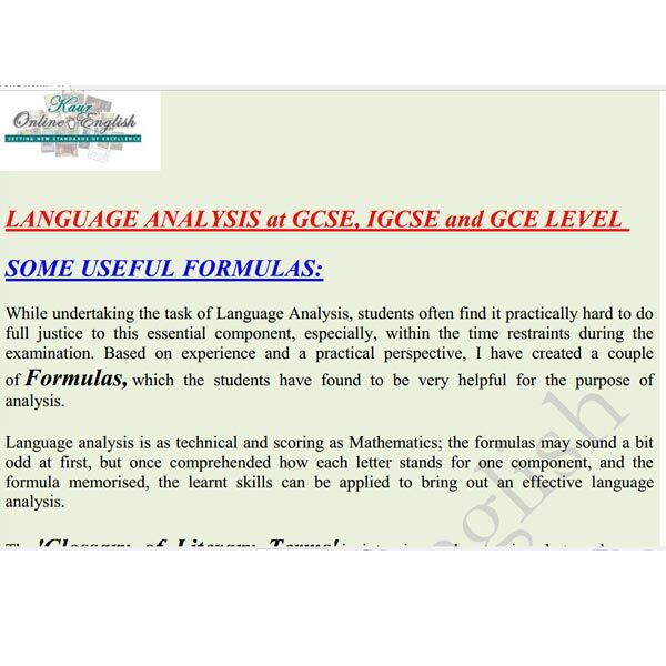 FORMULAS FOR LANGUAGE ANALYSIS 2